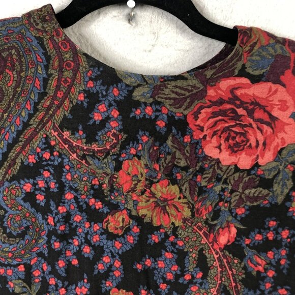 VINTAGE David Warren Dress Womens 12 Black Floral Paisley Made USA Back Zip 80s - Picture 16 of 16